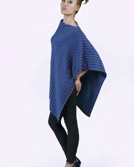 Woman wearing blue and black Cashmere Poncho || KCI 243 by Kanchan Cashmere