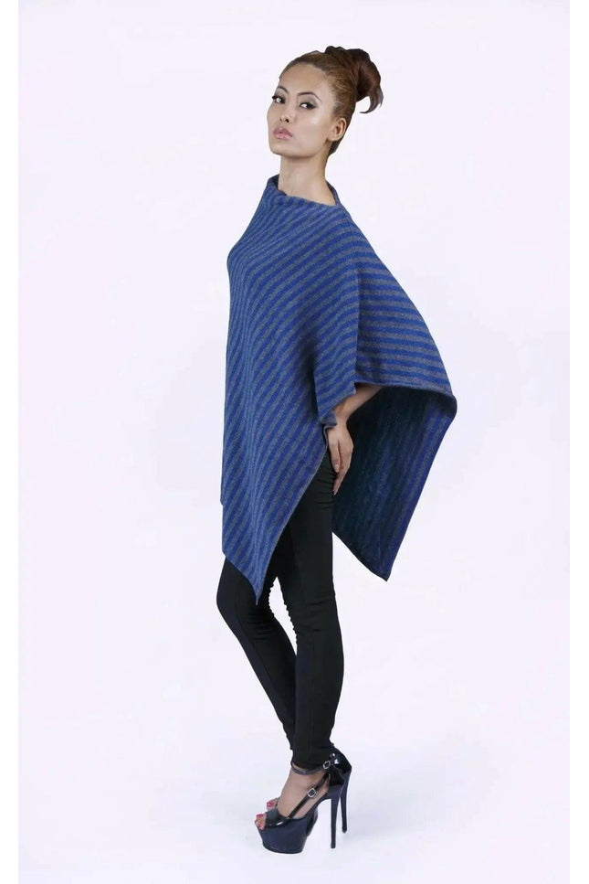 Woman wearing blue and black Cashmere Poncho || KCI 243 by Kanchan Cashmere