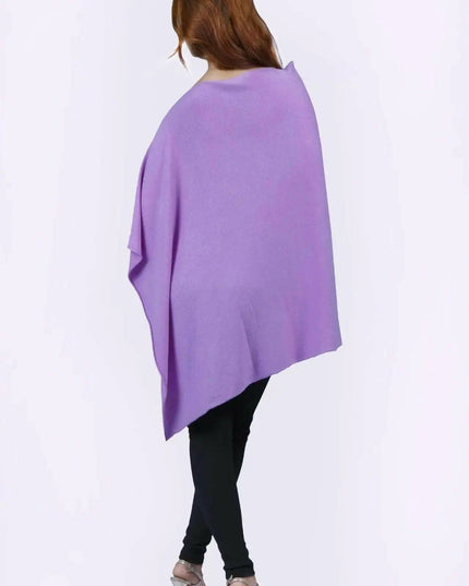 Cashmere Poncho || KCI 244 - Woman in purple poncho standing on white background