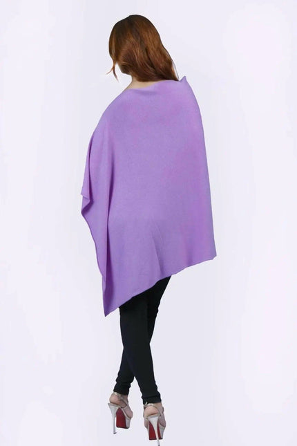 Cashmere Poncho || KCI 244 - Woman in purple poncho standing on white background