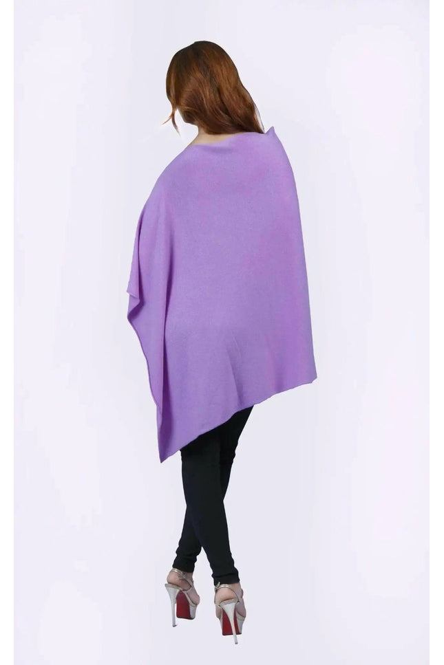 Cashmere Poncho || KCI 244 - Woman in purple poncho standing on white background