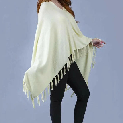 Woman wearing yellow cashmere poncho || KCI 249 by Kanchan Cashmere