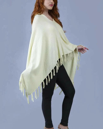 Woman wearing yellow cashmere poncho || KCI 249 by Kanchan Cashmere
