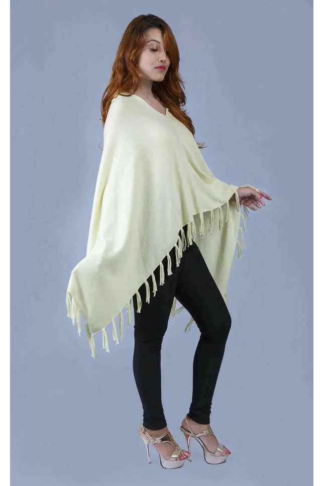 Woman wearing yellow cashmere poncho || KCI 249 by Kanchan Cashmere