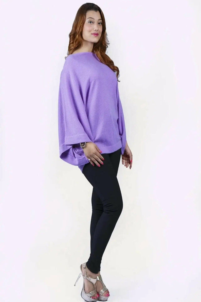 Cashmere Poncho Sweater for Women in Purple and Black - KCI 245