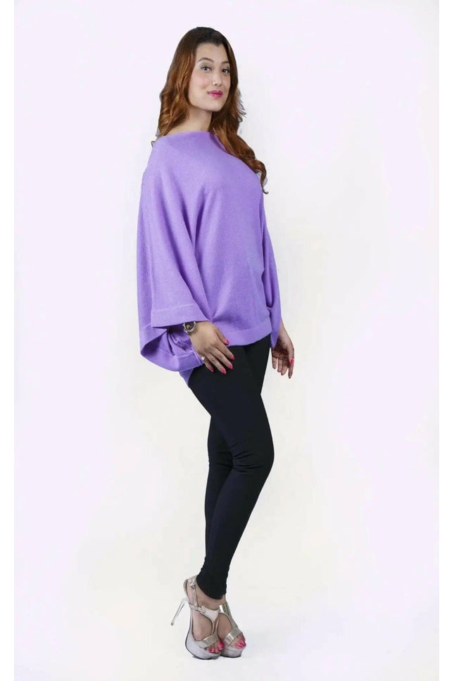 Cashmere Poncho Sweater for Women in Purple and Black - KCI 245