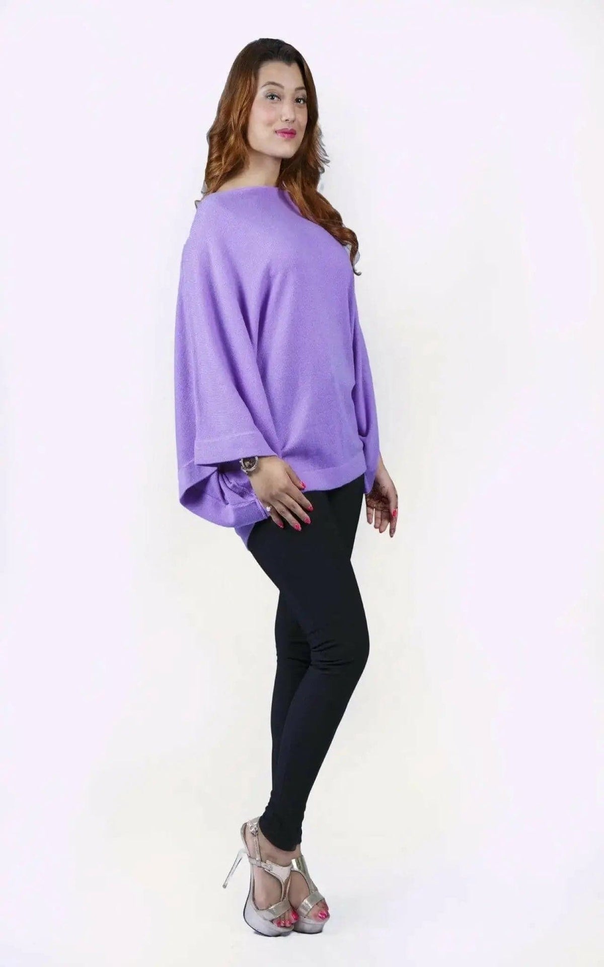 Cashmere Poncho Sweater for Women in Purple and Black - KCI 245