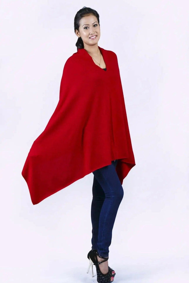 Cashmere poncho wrap for women in red with black top - KCI 117