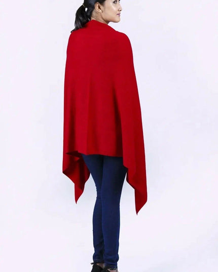 Cashmere Poncho wrap for women in red with black top | KCI 117