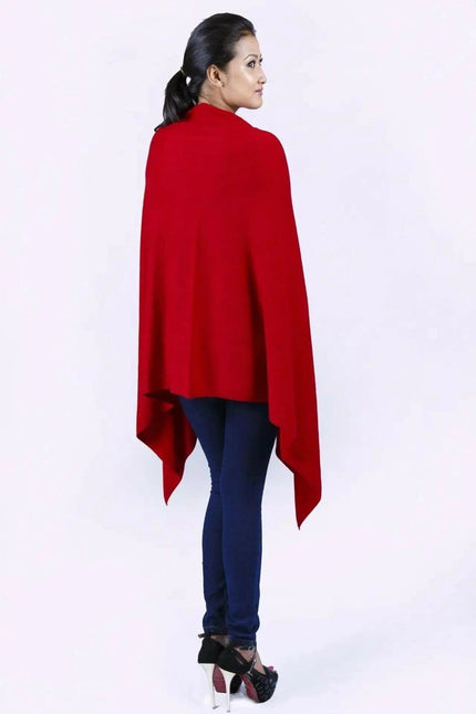 Cashmere Poncho wrap for women in red with black top | KCI 117
