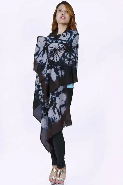 Cashmere Scarf | KCI 185 - Woman wearing black and white tie dye poncho