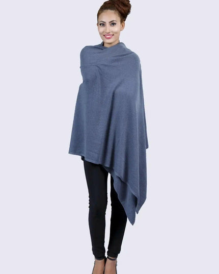 Italian cashmere scarf | KCI 190: Woman in blue poncho with black top