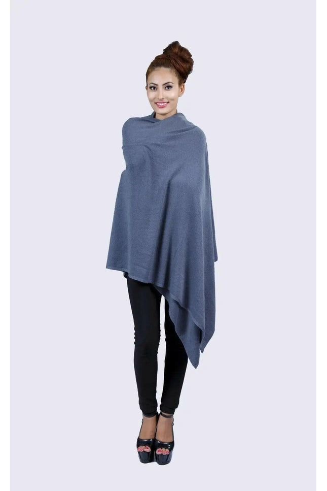 Italian cashmere scarf | KCI 190: Woman in blue poncho with black top