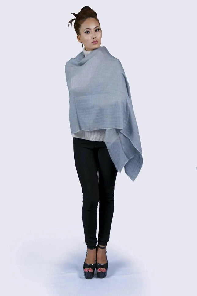 Italian cashmere shawl || KCI 206 - Woman in gray poncho, black pants, and top
