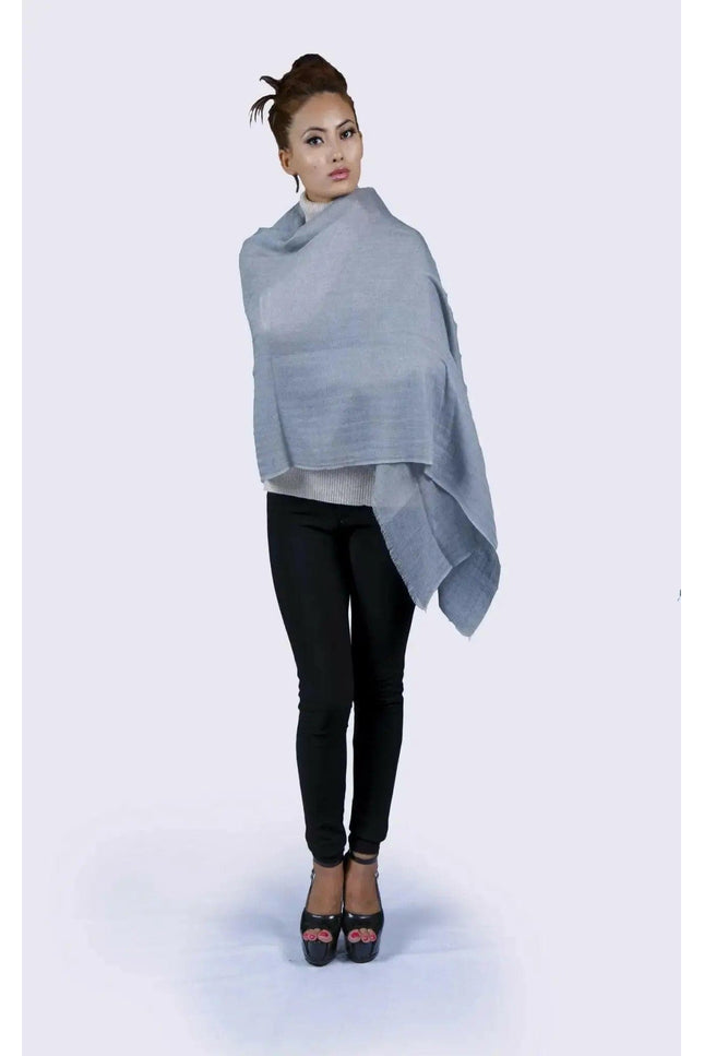 Italian cashmere shawl || KCI 206 - Woman in gray poncho, black pants, and top
