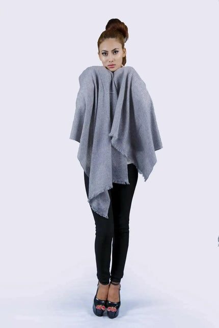 Italian cashmere shawl || KCI 206 - Woman in gray poncho with black pants and top