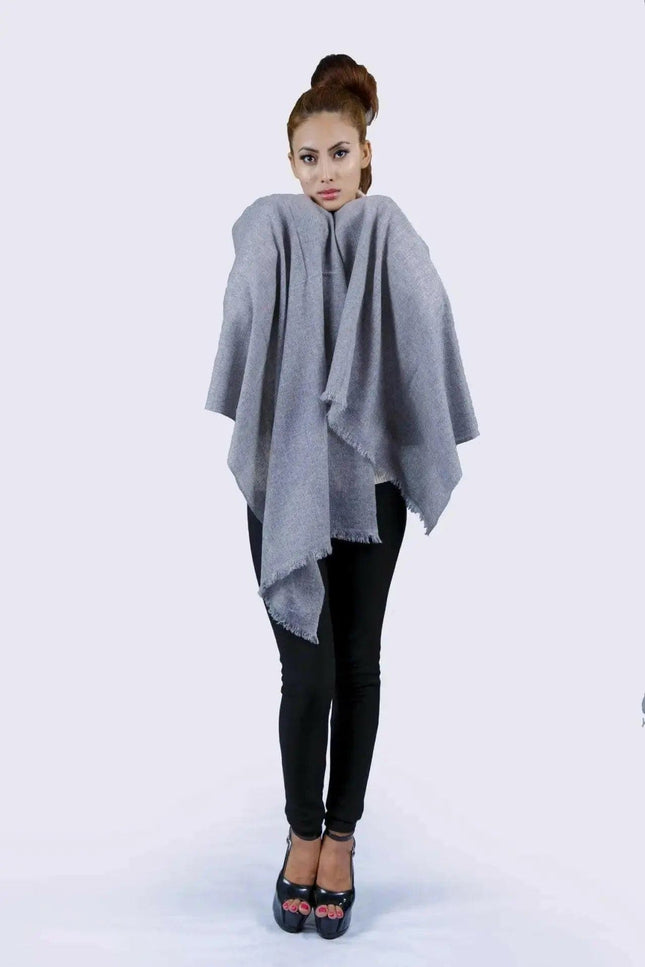 Italian cashmere shawl || KCI 206 - Woman in gray poncho with black pants and top