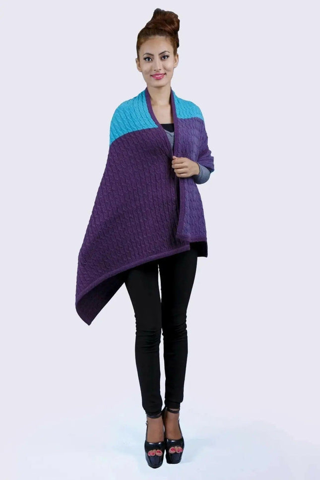 Cashmere Shawl || KCI 239 - Woman wearing purple and blue poncho with blue top