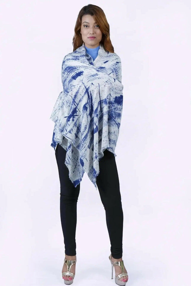 Cashmere Silk Scarf in Blue and White Tie Dye Poncho | KCI 223