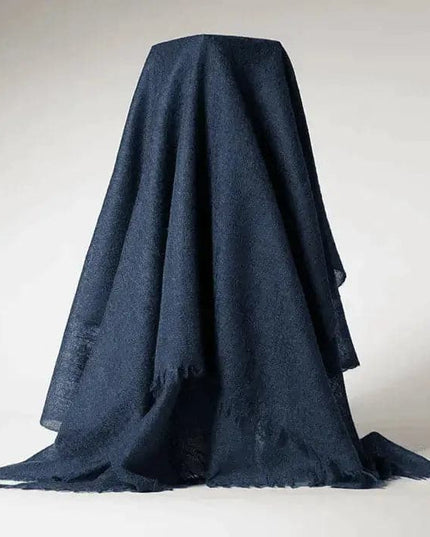 Dark blue cashmere throw blanket with fringes | KCI 210