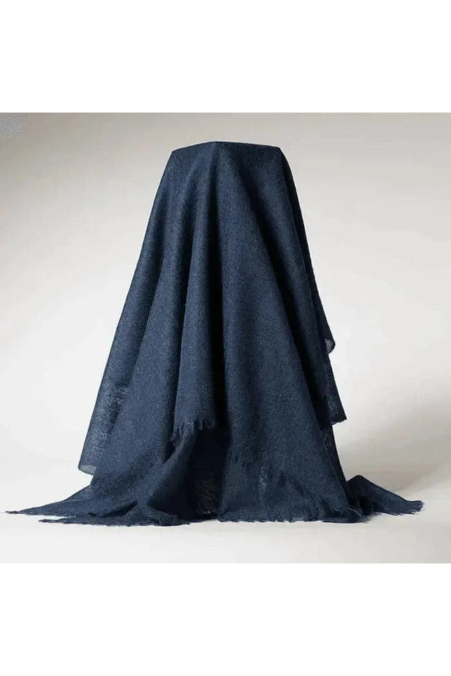 Dark blue cashmere throw blanket with fringes | KCI 210