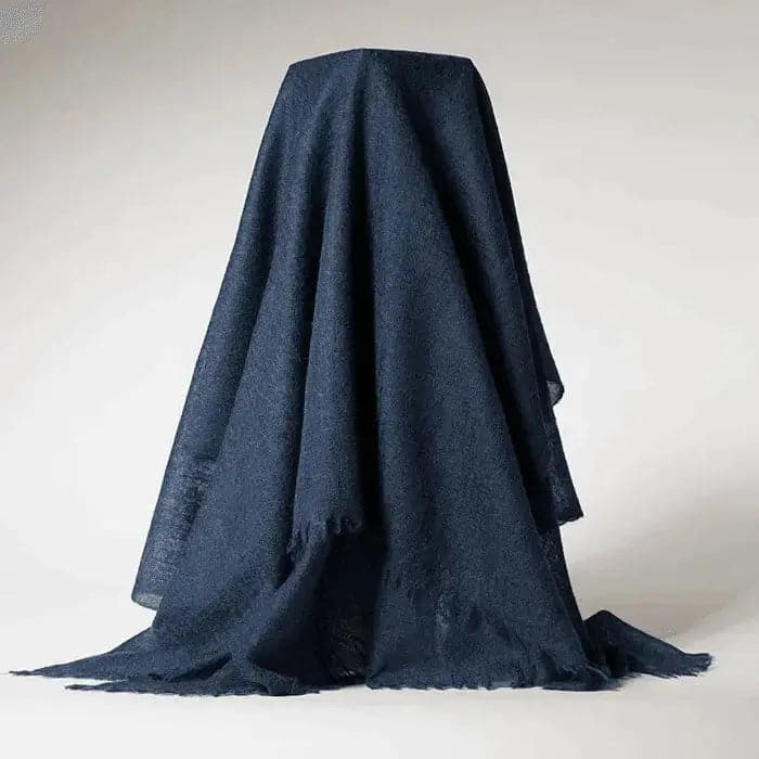 Dark blue cashmere throw blanket with fringes | KCI 210