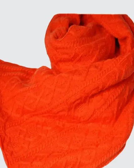 Italian cashmere scarf with intricate cable pattern in bright orange color