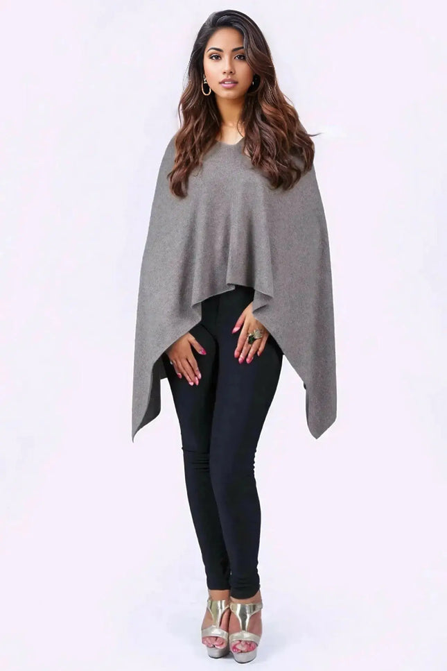 KCI 121 Grey Cashmere Poncho by Kanchan Cashmere