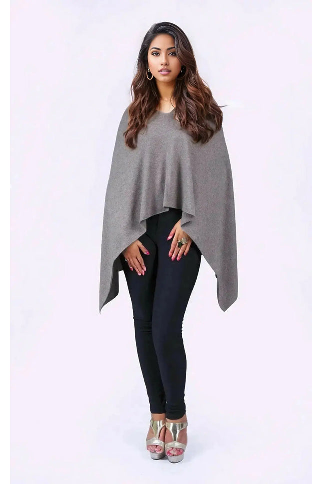 KCI 121 Grey Cashmere Poncho by Kanchan Cashmere