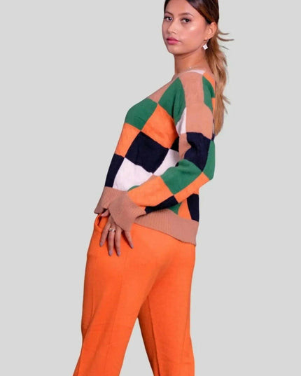 Intarsia Sweater | KCI 254 - Woman in Eye-Catching Multi Color Outfit