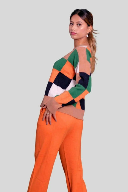 Intarsia Sweater | KCI 254 - Woman in Eye-Catching Multi Color Outfit