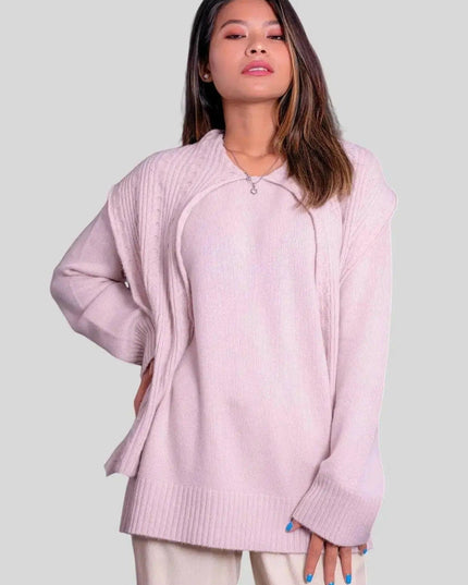Italian Cariaggi Cashmere Pullover | Woman in Pink Sweater and White Pants