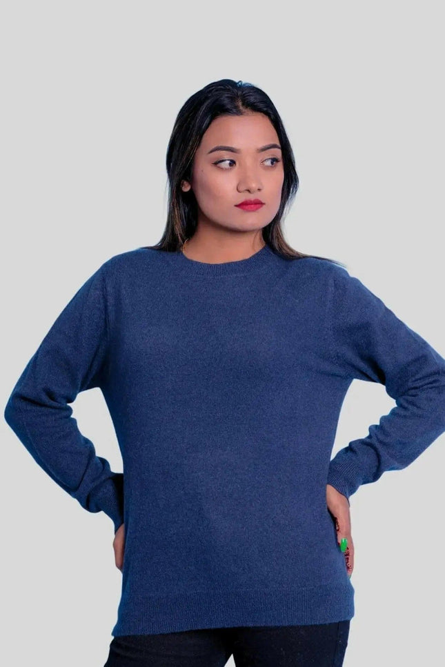 Italian Cashmere Classic Pullover in Blue Sweater for Women