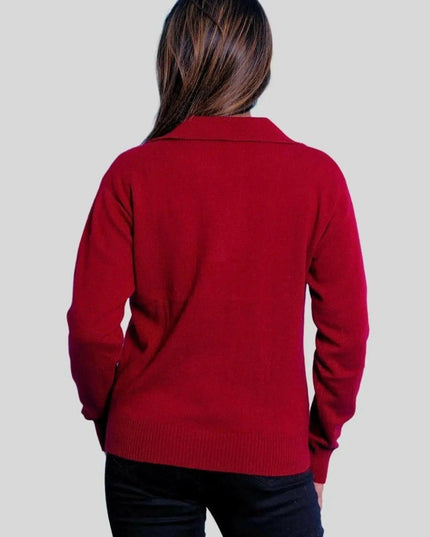 Italian Cashmere Polo | Woman in Red Sweater & Black Jeans