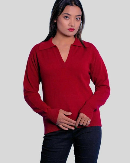 Italian Cashmere Polo featuring a woman in a red sweater