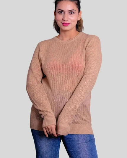 Italian Cashmere Pullover | Elegant Style - Woman in Tan Sweater