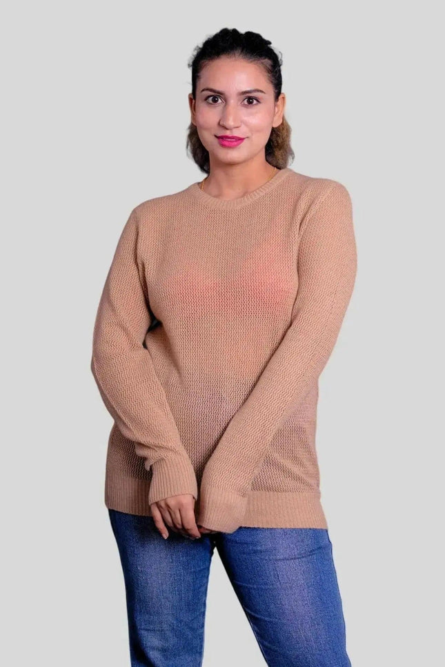 Italian Cashmere Pullover | Elegant Style - Woman in Tan Sweater