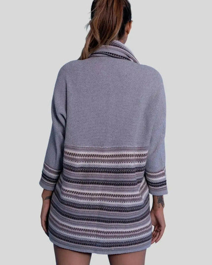 Italian Cashmere Shawl-Collar Cardigan in Grey with White and Black Pattern