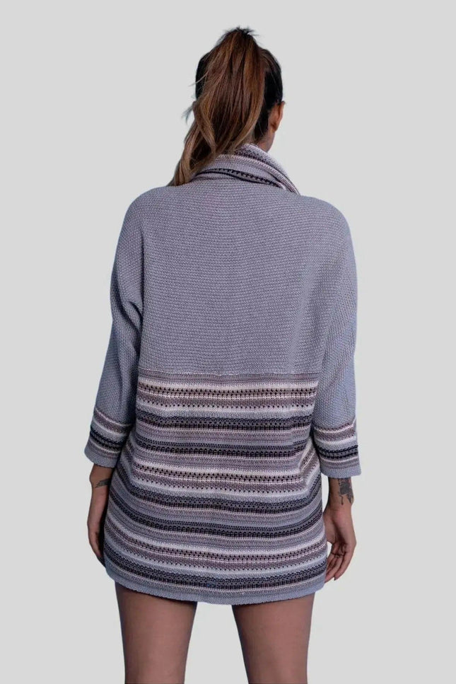 Italian Cashmere Shawl-Collar Cardigan in Grey with White and Black Pattern