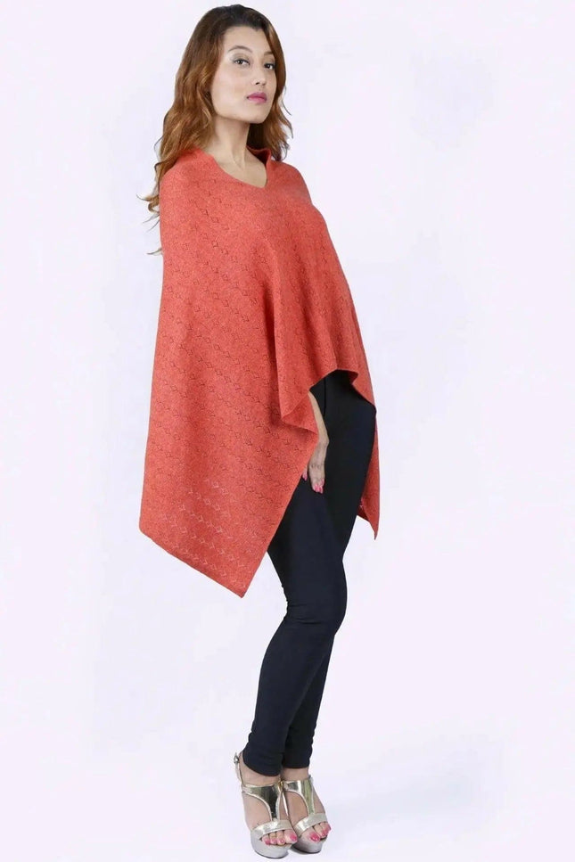 KCI 120 cashmere poncho in red with black leg detail by Kanchan Cashmere