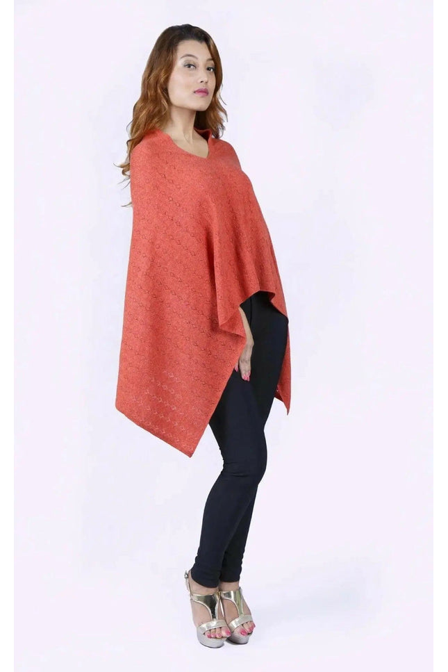 KCI 120 cashmere poncho in red with black leg detail by Kanchan Cashmere