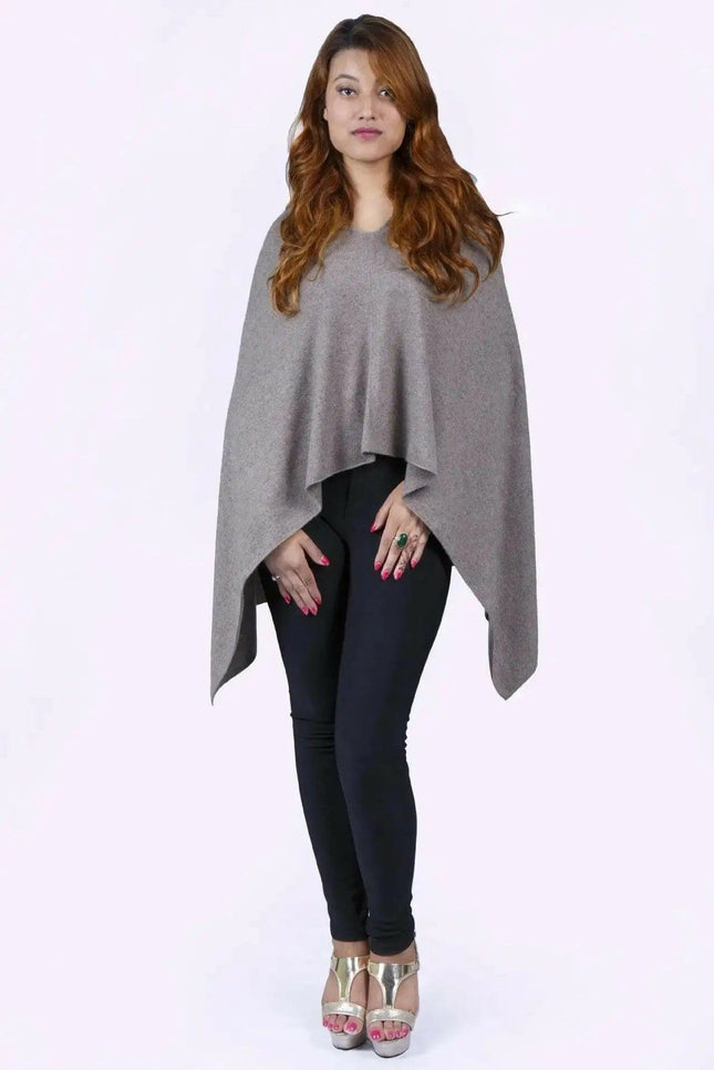 KCI 121 Cashmere Poncho by Kanchan Cashmere - Woman in Grey Ponche Ponch
