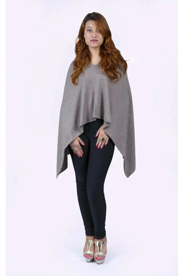 KCI 121 Cashmere Poncho by Kanchan Cashmere - Woman in Grey Ponche Ponch