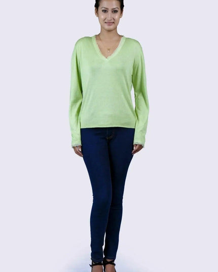 KCI 130 Cashmere V Neck Sweater in Green