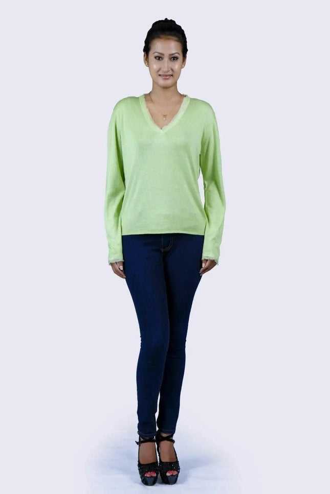 KCI 130 Cashmere V Neck Sweater in Green