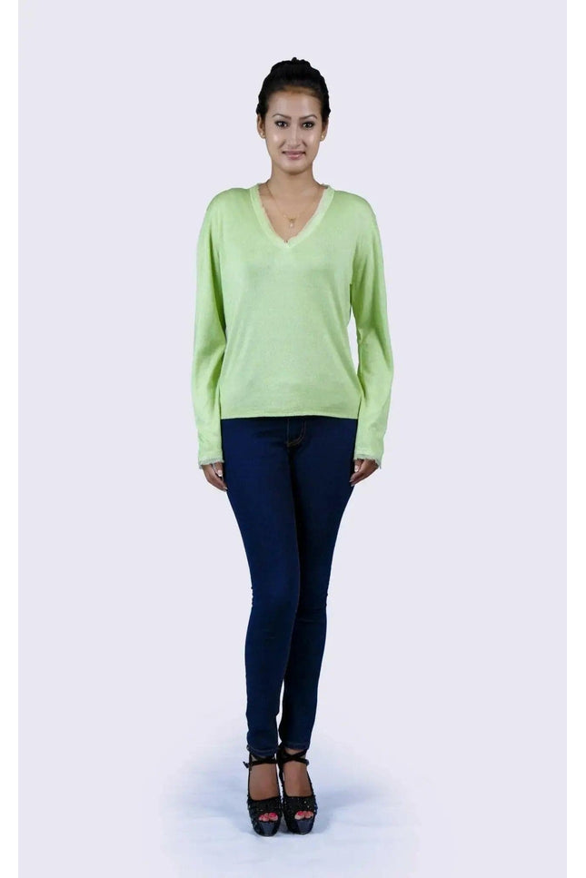 KCI 130 Cashmere V Neck Sweater in Green