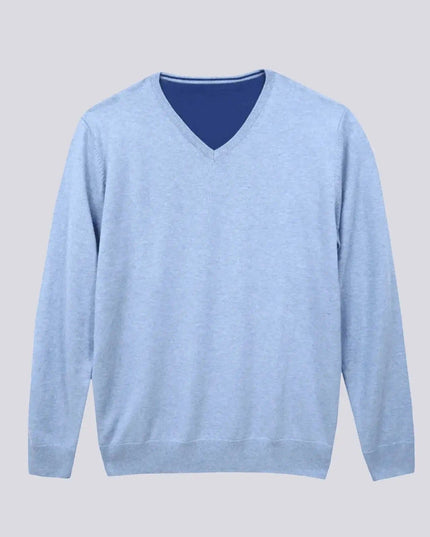 KCI 164 men’s sweater in light blue with V neck by Kanchan Cashmere