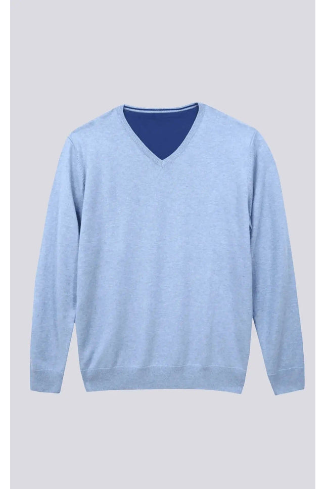 KCI 164 men’s sweater in light blue with V neck by Kanchan Cashmere