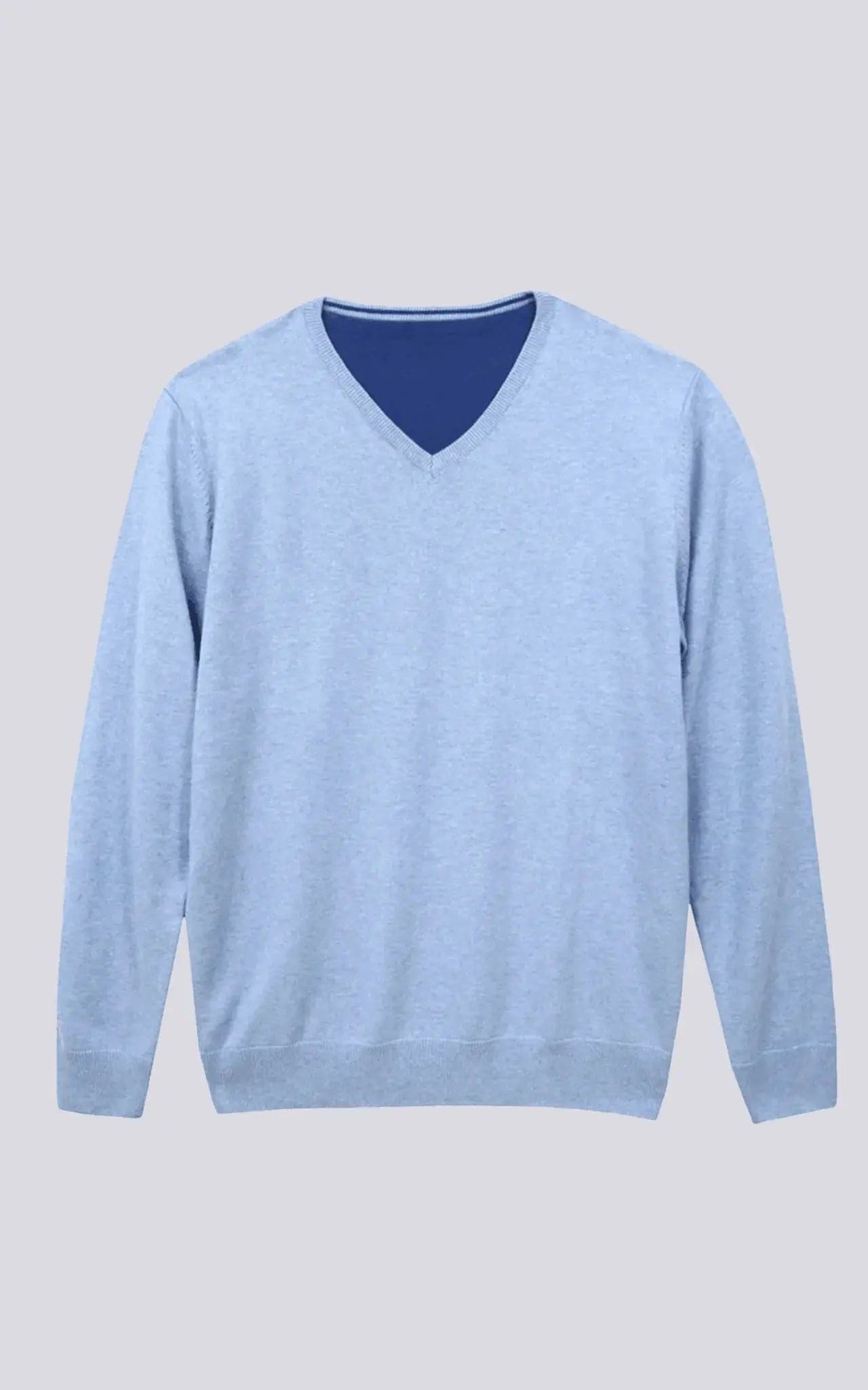KCI 164 men’s sweater in light blue with V neck by Kanchan Cashmere