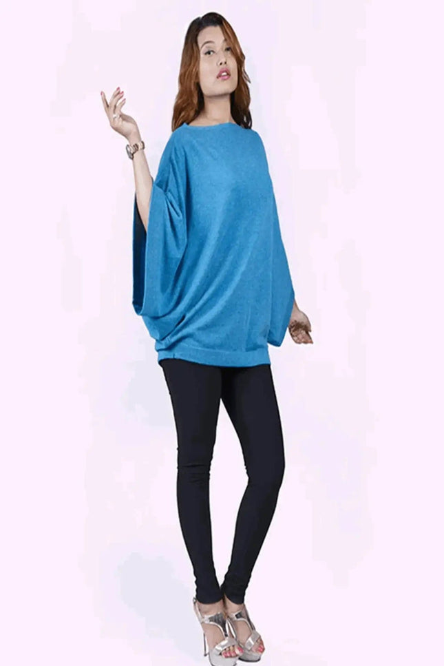 Kanchan Cashmere KCI 173 black pants and blue sweater look